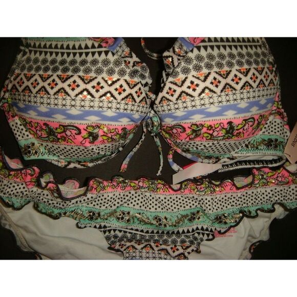 Victoria's Secret 34A BIKINI RUFFLE Cheeky LOT Black Mint chevron blue paisley - Picture 3 of 7
